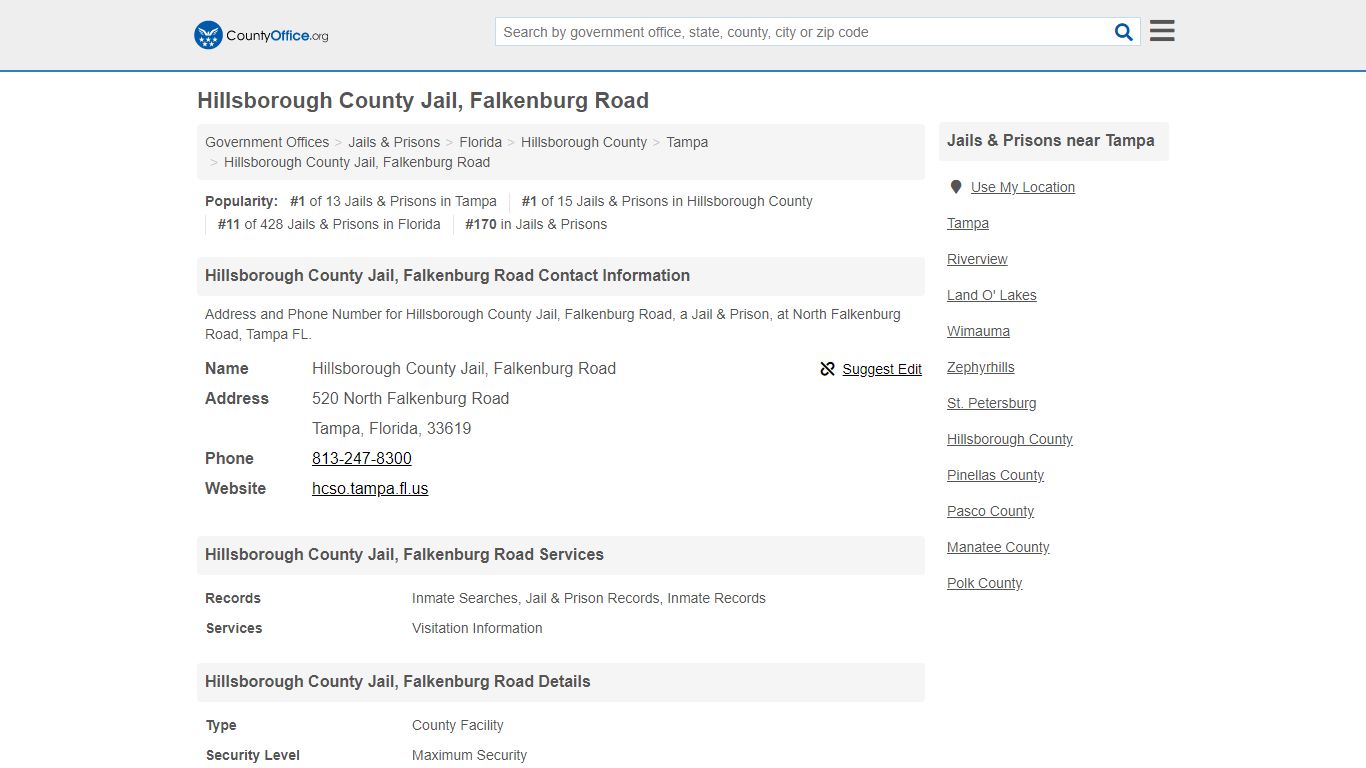 Hillsborough County Jail, Falkenburg Road - Tampa, FL (Address and Phone)